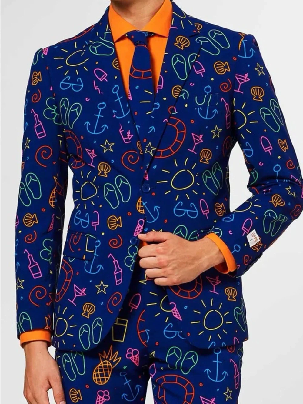 Opposuits- Vibrant Blue Neon-Doodle Dude Print‎ Men's Blazer and pant set